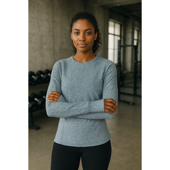 LULULEMON Runderful Long Sleeve Top 12 Heathered Petrol Blue EUC B88 - Picture 8 of 8